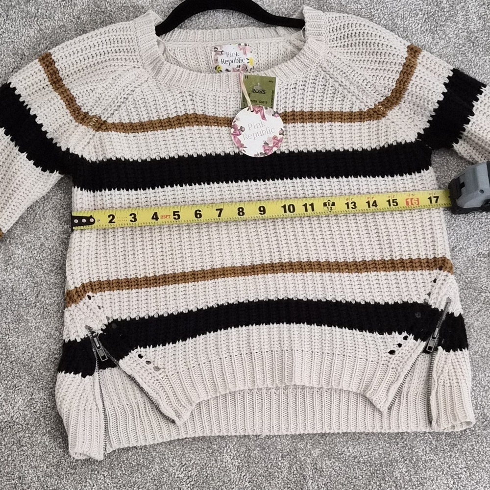 Striped Knit Sweater - Cream, Black, and Brown - Picture 2 of 4